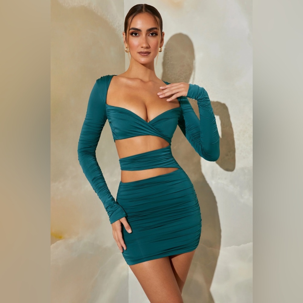 Long Sleeve Cut Out Mini Dress in Teal Bryce 2